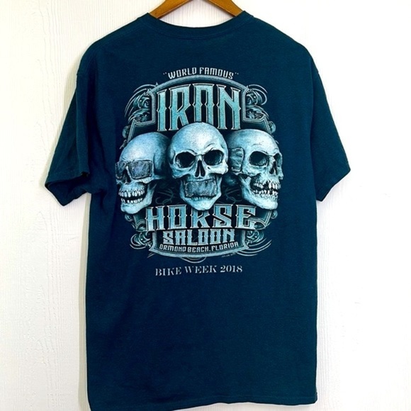 Gildan - 2018 Hear See Speak No Evil Skulls Iron Horse Saloon Ormond Beach Tee L - Picture 8 of 9